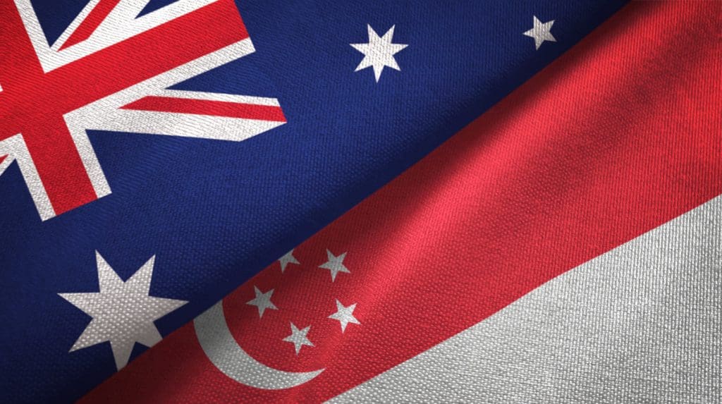 Singapore Australia Friendship Flags, Singapore Industrial Spaces by David Hoicka, Licensed Depositphotos 245193002_1200