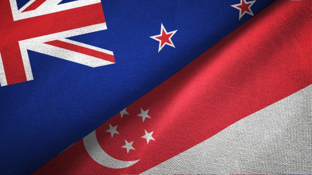 Singapore New Zealand Friendship Flags, Singapore Industrial Spaces by David Hoicka Licensed Depositphotos 258091516