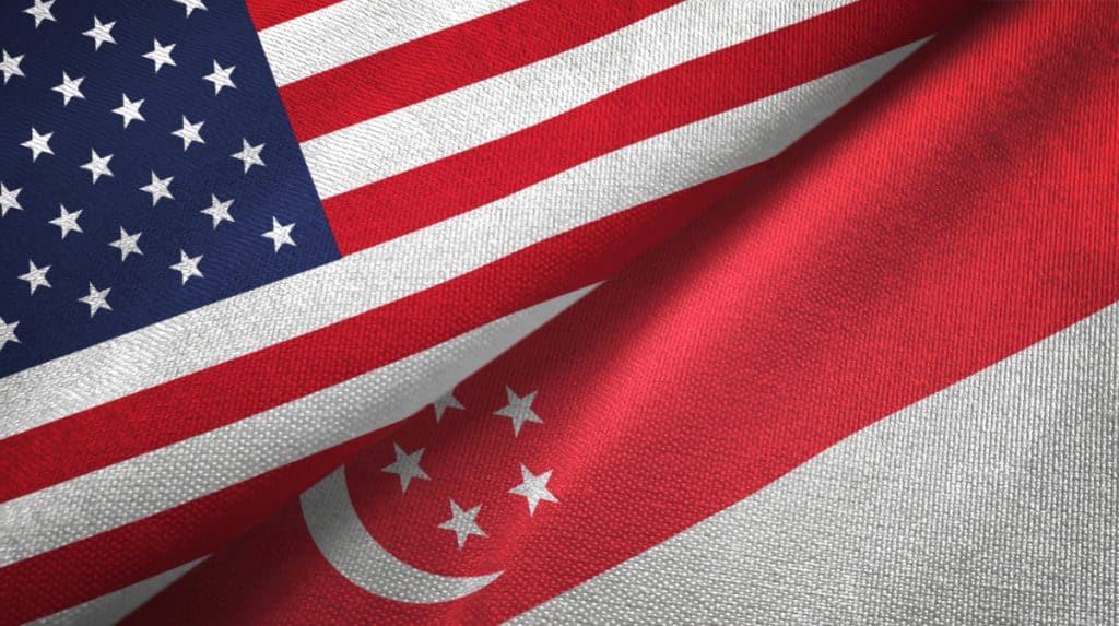 Singapore USA Friendship Flags, Singapore Industrial Spaces by David Hoicka, Licensed Depositphotos 244175466_1200