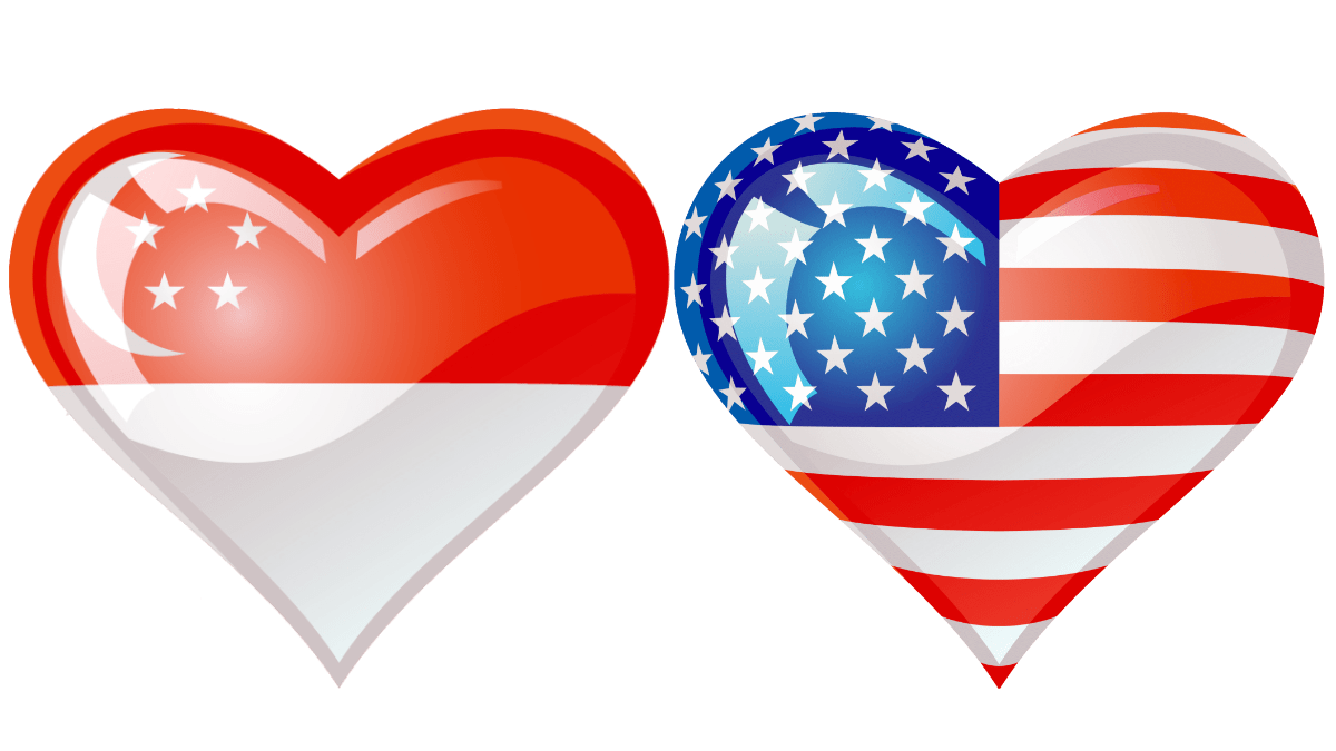 Singapore USA Heart Friendship Flags, Singapore Industrial Spaces by David Hoicka, Licensed Depositphotos 5279987_1200